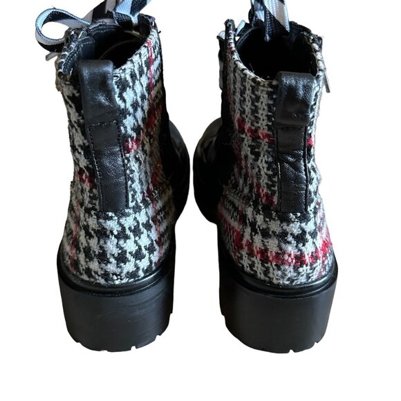 Steve Madden Boots Women's Size 6M Lennox Combat Leather Plaid Stripe Lace Black - Picture 4 of 9